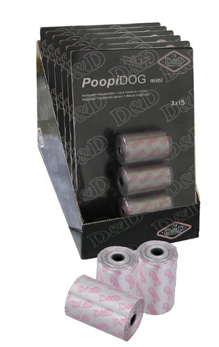 D&D Perro poopi reemplazar Bolsas y corazón para Hueso 3 x Rollos de 15 Bolsas, 6 por 6 por 3 cm