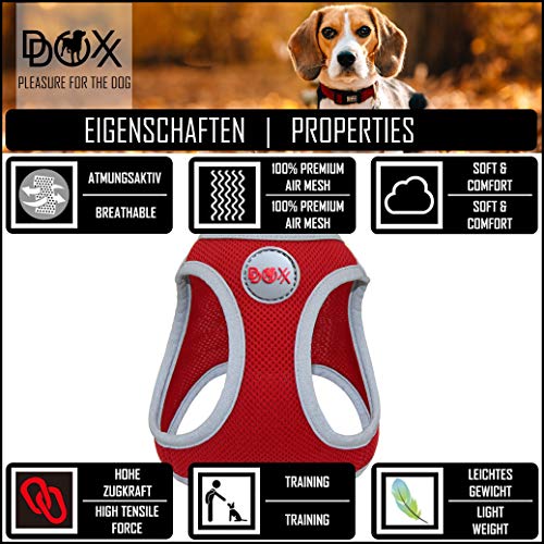 DDOXX Arnés Perro Step-In Air Mesh, Ajustable, Reflectante, Acolchado | Diferentes Colores & Tamaños | para Perros Pequeño, Mediano y Grande | Accesorios Gato Cachorro | Rojo, S