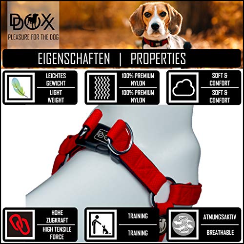 DDOXX Arnés Perro Step-In Nylon, Ajustable | Diferentes Colores & Tamaños | para Perros Pequeño, Mediano y Grande | Accesorios Gato Cachorro | Rojo, S