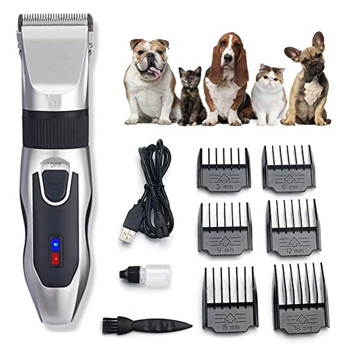 Dog Clippers Cordless Rechargeable Professional Pet Clippers,Low Noise Pets Trimmer Pet Hair Grooming Kit with 6 Comb Guides and Cleaning Brush,LCD Screen Display The Charge Level,for Dogs Cats Pets