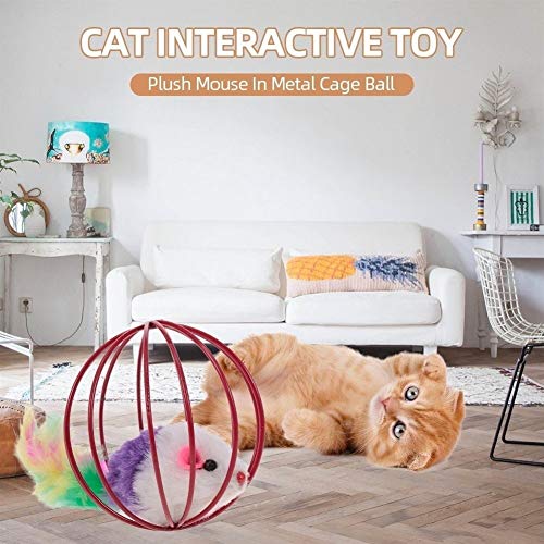 Edmend Juguete Interactivo de Bola de Metal Gato del Juguete de la Felpa de la Rata del ratón en la Jaula for Mascotas Gatito del Gato Suministros Gato De Juguete para Mascotas (Color : Red)