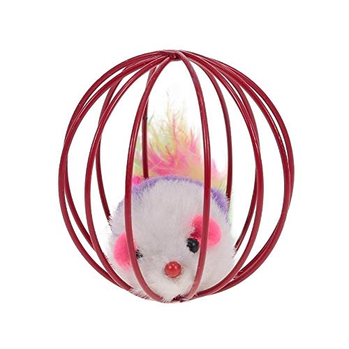 Edmend Juguete Interactivo de Bola de Metal Gato del Juguete de la Felpa de la Rata del ratón en la Jaula for Mascotas Gatito del Gato Suministros Gato De Juguete para Mascotas (Color : Red)