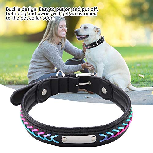 Fdit - Collar de perro de piel con placa de metal personalizada, placa de acero inoxidable con placa de metal para perro, talla grande