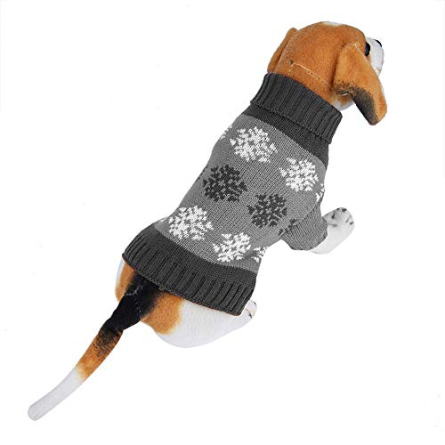 Fdit Socialme-EU Mascotas Ropa para Perros Copos de Nieve Impresos de Punto Suéter Invierno Cálido Ropa de Navidad para Perros Pequeños (L-Gris)