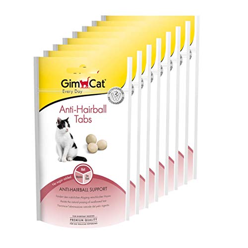 GimCat Anti-Hairball, comprimidos antibolas de pelo - Snack para gatos funcional que favorece la expulsión natural de las bolas de pelo - Pack de 8 unidades (8 x 40 g)