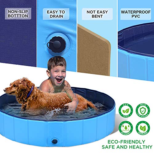 GoStock Piscina para Perros Plegable Mascota Piscina portátil Bañera para niños Gran Mascota Perro Gato PVC Antideslizante para Interiores/Exteriores (Cepillo de baño Adicional para Mascotas) 48"x12"