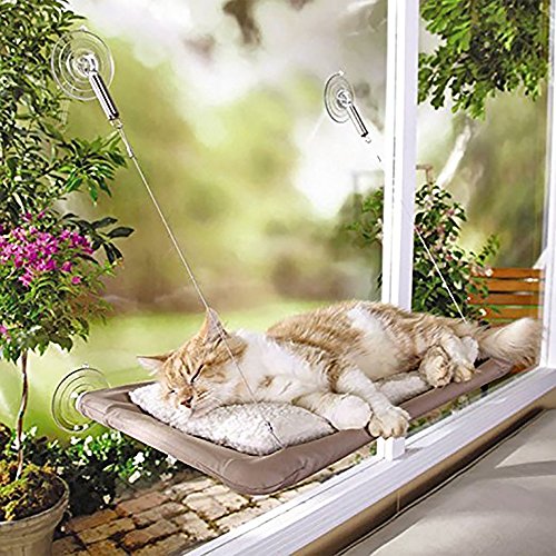 Hamaca de perca para gato, de Tpocean, para instalación en ventana, con cojín, 55 x 35 cm