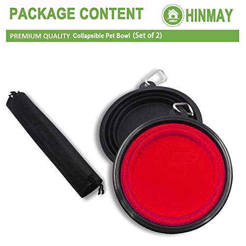 Himi 34 Ounce Silicone Collapsible Travel Dog Bowl - Set of 2 Large Size 1000ML - Portable Pet Bowl Food&Water - Premium Quality Travel Pet Bowl Solution（Red-Black）
