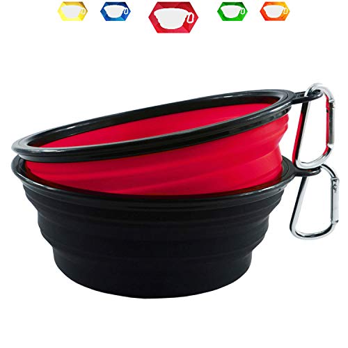Himi 34 Ounce Silicone Collapsible Travel Dog Bowl - Set of 2 Large Size 1000ML - Portable Pet Bowl Food&Water - Premium Quality Travel Pet Bowl Solution（Red-Black）