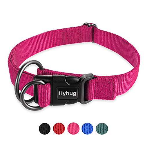 Hyhug Premium Sturdy Classic Double-Ring Collar de Perro, fácil de Colocar y Quitar Hebilla Perros Grandes y Grandes de Razas Gigantes, Entrenamiento Profesional, Uso Diario. (Grande L, Rosa roja)