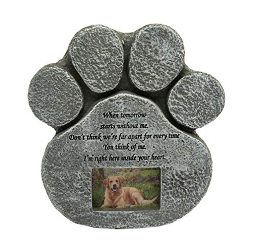 Hyindoor Lápida de Perro en Memoria de Mascota con Marco de Foto Piedra Sepulcral Conmemorativa de Forma de la Pata para Perros y Gatos