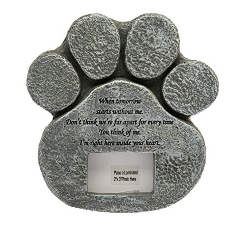 Hyindoor Lápida de Perro en Memoria de Mascota con Marco de Foto Piedra Sepulcral Conmemorativa de Forma de la Pata para Perros y Gatos