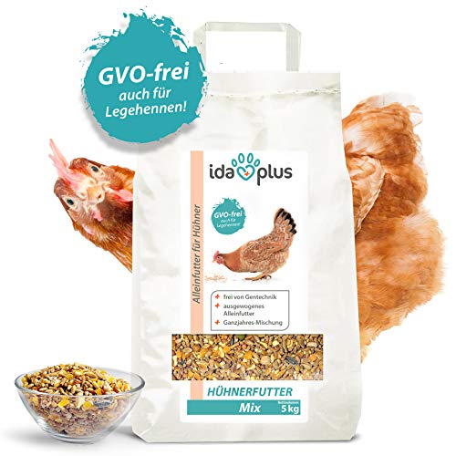 Ida Plus – Alimento para gallinas Mix 5 kg – Comedero equilibrado – Mezcla para todo el año – Libre de OMG también para gallinas ponedoras – Ideal para máquinas de pienso – Contiene calcio y vitaminas