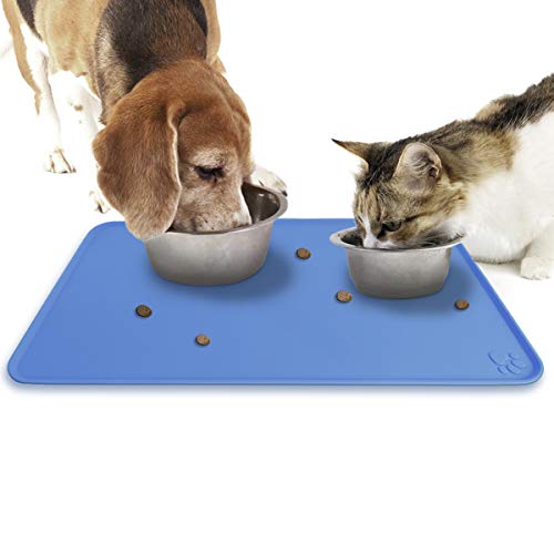 igadgitz Home U6758 Alfombra de Alimentación Mascotas Silicona 47 x 30cm Tapete Comer Antideslizante para Tazón Perros Gatos – Azul