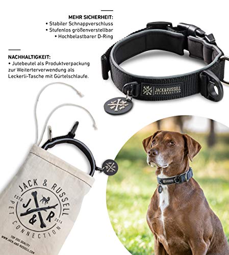 Jack & Russell Premium Collar de Perro Luna Reflectante y Neopreno Acolchado Collar de Perro Varios tamaños y Colores (Circunferencia del Cuello L (43-58 cm), Negro)