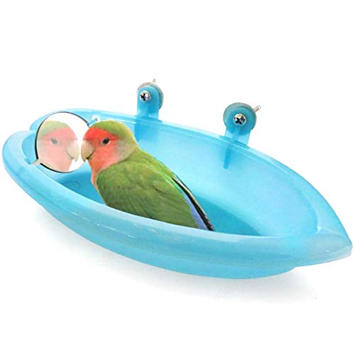 KOKO Zhu Baño de pájaros con Espejo Juguete para Mascotas Pequeño Loro Mediano Bañera de baño Alimentador Tazón