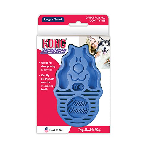 KONG - ZoomGroom™ Azul - Cepillo para Perro, para peinar y enjabonar - Raza Grande