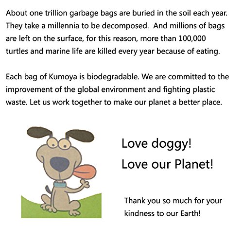 Kumoya - Bolsas biodegradables para excrementos de perro, hechas de almidón de maíz con dispensador, extra grandes, extra gruesas, herméticas