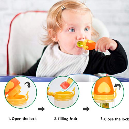 Laelr 4 Pack Chupete Fruta, Para Las Frutas y Verduras – Ayuda La Dentición De Bebé - Sacos de silicona de tamaño mediano (azul, rosa, verde, naranja)