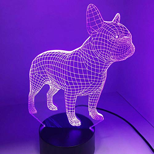 Lámpara LED de noche con diseño de bulldog francés, 7 colores, USB, holograma, decoración, mesa, mesa, mesa, cumpleaños, fiesta, regalo para niños y amigos