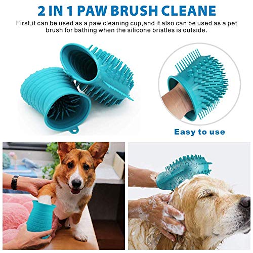 Limpiador de patas de perro HJHY 2 en 1 de silicona, portátil, limpiador de garras y masajeador para mascotas, cepillo de baño ideal para perros activos o días lluviosos