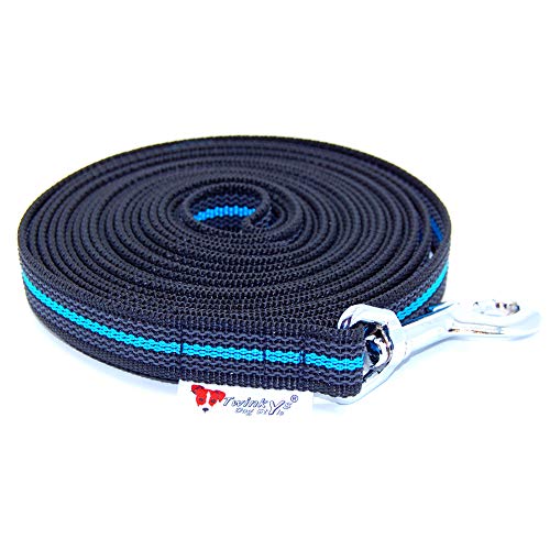 Línea de remolque Twinkys Dog Style engomada de 20 mm de ancho para perros de hasta 50 kg. 15 metros negro azul con correa de mano