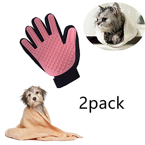 Locisne 2Packs perro de mascota Gato limpieza baño cepillo guante Silicona True Touch para masaje suave y eficiente Grooming Groomer Eliminación removedor pelo Limpiar el guante,la mano derechas
