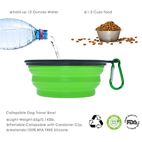 Motionjoy 3-pack Plegable Cuenco, Silicona de Calidad Alimenticia BPA Gratis FDA Aprobado, Plegable Extensible Copa Comida Agua Alimentación Portátil Viajes Bowl para Gato Perro, Mosquetón Gratuito