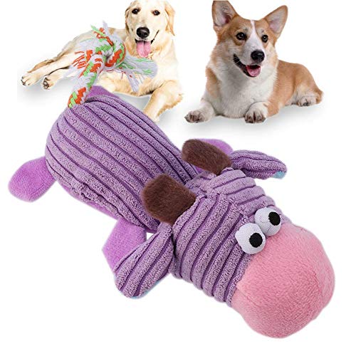 Naroote Pet Squeak Toys, Cute Cartoon Animal Interactive Squeak Dog Chew Toys Productos de Peluche para Mascotas(Vaca Morada)