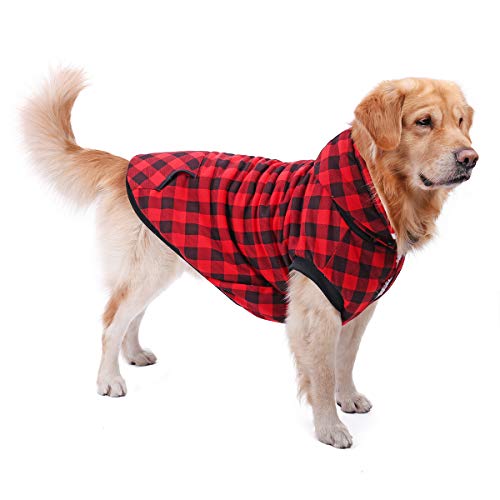 PAWZ Road Camisa a Cuadros para Perros Abrigo con Capucha Ropa para Mascotas Ropa de Invierno Cálida y Suave para Perros medianos y Grandes Versión de actualización Rojo L