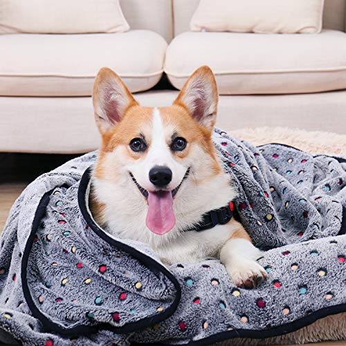 PAWZ Road Pet Dog Manta Fluffy Fleece Fabric Suave y Linda Warm Dot Print Manta Lavable para Gatos y Perros Gris Oscuro 140 * 100cm