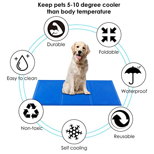 PEDY Alfombrilla de Refrigeración para Perros y Gatos, 90 x 50cm Alfombra Refrescante, Enfriamiento para Camas de Mascotas, Gel no Tóxico, Autoenfriante, Impermeable y Resistente a la Rotura