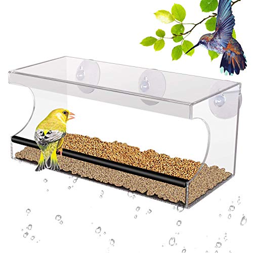 PEDY Alimentador de Pájaros Comederos para Pájaros Material de Cristal Acrílico Transparente con 3 Ventanas Alimentador de Ventana de Succión de Gran Almacenamiento (Pájaro)