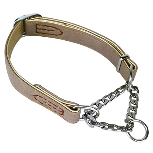 Penivo Mascotas Collar de Cadena Ajustable de Acero Inoxidable Martingale Choker Leather Training Collares de Perro para Perros pequeños, medianos y Grandes (L (38cm-55cm), Ｍarrón)