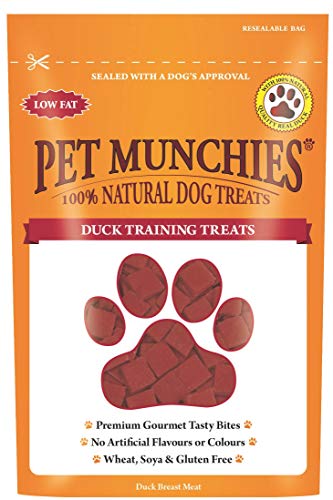 PET MUNCHIES - Paquete de 8 Bolsas de chucherías de Pato para Mascotas, recompensa para adiestramiento.