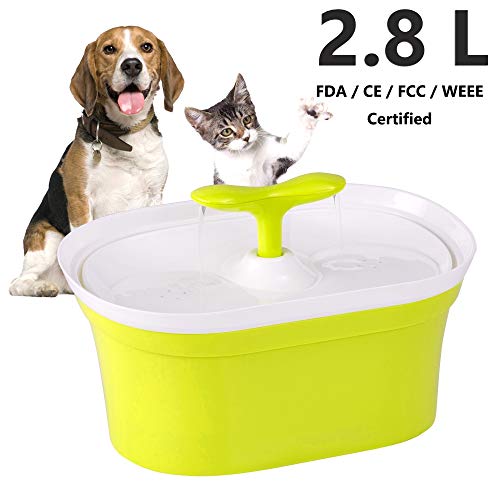 Pet-U - Fuente para Beber para Gatos, 2,8 l, automática, para Perros y Gatos, con Filtro, silenciosa, Antideslizante, dispensador de Agua