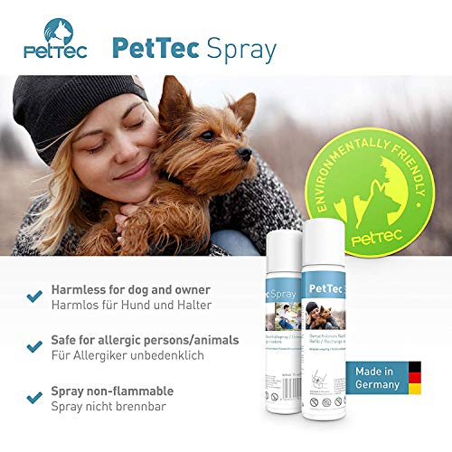 PetTec Collar de Perro con Spray Automático Entrenador Anti Ladridos, de Entrenamiento Inmediato e Inofensivo, Seguro para Perros y Personas + 2 Latas de Repuesto y Pilas Incluidas (Neutro)