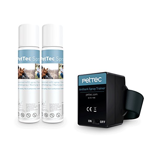 PetTec Collar de Perro con Spray Automático Entrenador Anti Ladridos, de Entrenamiento Inmediato e Inofensivo, Seguro para Perros y Personas + 2 Latas de Repuesto y Pilas Incluidas (Neutro)