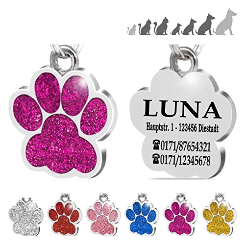 Placa Chapa de identificación Personalizada para Collar Perro Gato Mascota grabada (Fucsia)