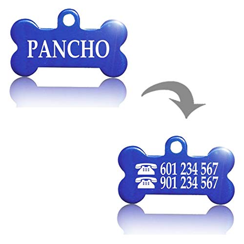 Placa Mini Chapa de identificación Personalizada para Collar Perro Gato Mascota grabada (Azul)
