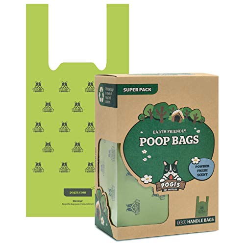 Pogi's Poop Bags - 300 Bolsas para excremento de Perro con manijas de Amarre fácil - Biodegradables, Perfumadas, Herméticas