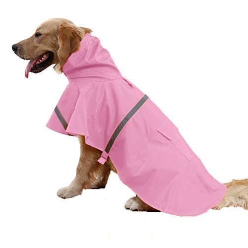 Rantow Rosado Impermeable Ajustable Impermeable Perro de Perro Chaqueta de Perro de Seguridad con Tiras de Seguridad Reflectantes para Perro pequeño/Medio/Grande (M: Length(40-45cm))