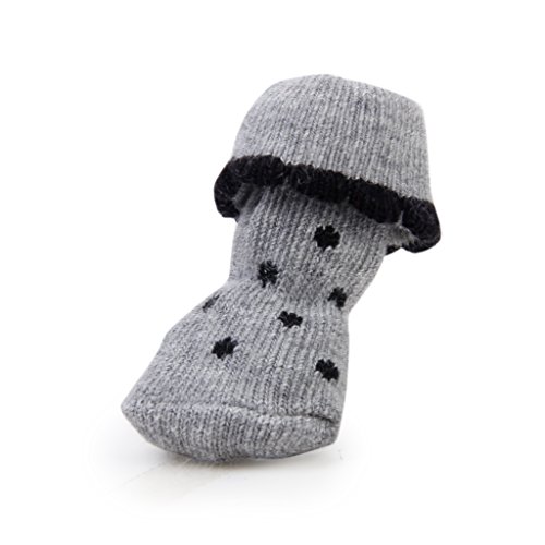 Tiny Pequeño perro cachorro gato antideslizantes calcetines con huellas de negro puntos en gris