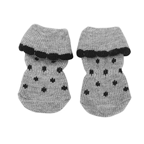 Tiny Pequeño perro cachorro gato antideslizantes calcetines con huellas de negro puntos en gris
