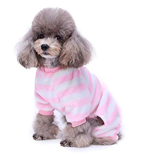 TOPINCN Mascotas Pijamas para Perros Pink Striped Soft Franela Cachorro Gato Suave y Cálido Mono Ropa de Invierno Ropa para Mascotas de tamaño Mediano pequeño(S)