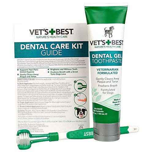 Vet's Best Kit de Cuidado Dental para Perros, Pasta Dental y Cepillo de Dientes, Combate la Placa enzimática y sarro