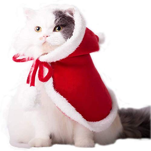 VIKEDI Disfraz de Navidad para Gatos, Mascotas, Gatos, Navidad, Papá Noel, Disfraz, con Sombrero, Disfraz de Gato, Capa, Ropa de Navidad, Fiesta, Vestidos para Mascotas, para Gatos y Perros pequeños