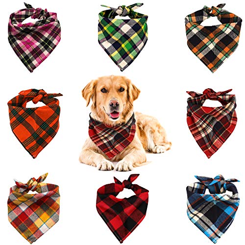 VIPITH - Pañuelo para Perro, 8 Unidades, pañuelos a Cuadros, Lavables, Reversibles, Ajustables, Triangulares, Pajaritas para Mascotas y Gatos (Color al Azar)