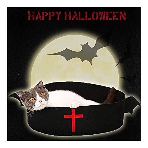 XHPWW Cama de Perro cómoda de Gato Redonda de Halloween, ala de murciélago Negro de Halloween Mascota Cama de Nido de Gato Suministros para Mascotas, Regalo de casa de Nido de Gato de Novedad