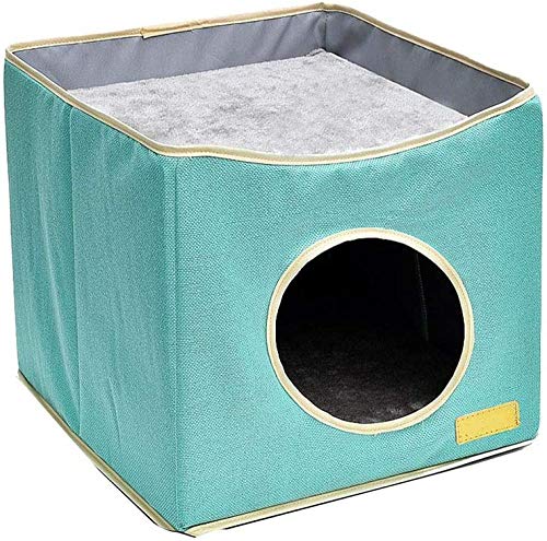 XUIO Cat Dog Bed Cube Cat House Cama Plegable para Gatos y Perros Cama Puppy House Cama Lavable Soft Cave Bed con cojín para Gatos y Perros pequeños Verde Caqui